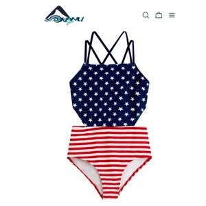 💵NWT Kanu Surf Kids' One Piece America Cut Out 1 pc Swimsuit Size 16